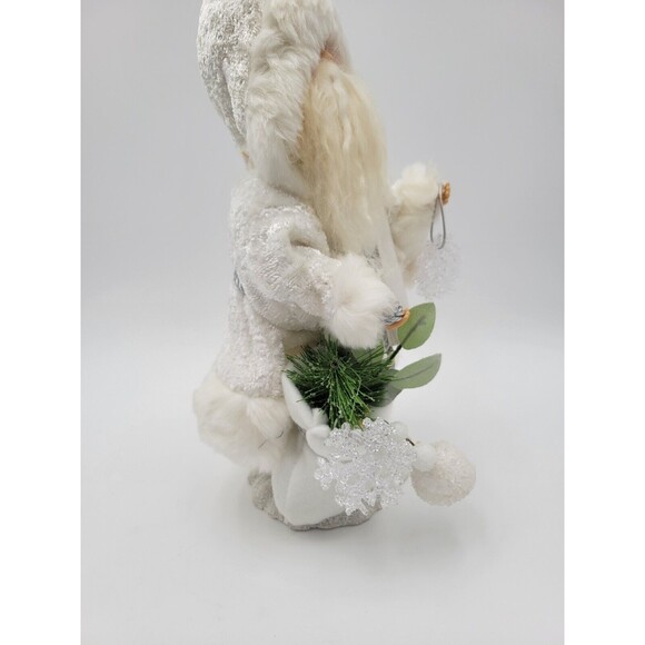 Standing Santa Claus Figure 12" Old World Style White Coat Holding Skis 12" - Picture 3 of 9